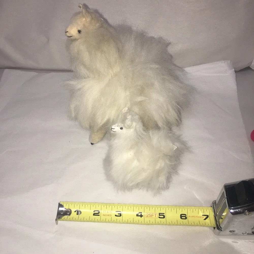 Standing Mom and Baby Alpaca stuffed with Authentic Alpaca Fur 7